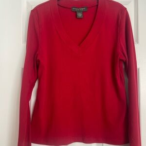 Banana Republic Vibrant Red V-Neck Long Sleeve Top 100% Stretch Cotton in LG.